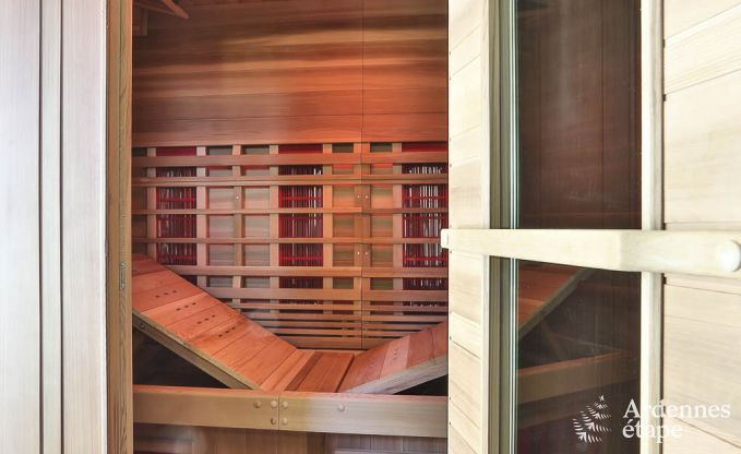 Villa de luxe pour 8 personnes � Doische : cabine infrarouge, jacuzzi, cassette � bois, �tang et jardin priv�