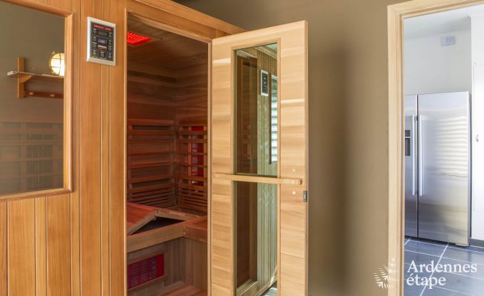 Villa de luxe pour 8 personnes � Doische : cabine infrarouge, jacuzzi, cassette � bois, �tang et jardin priv�