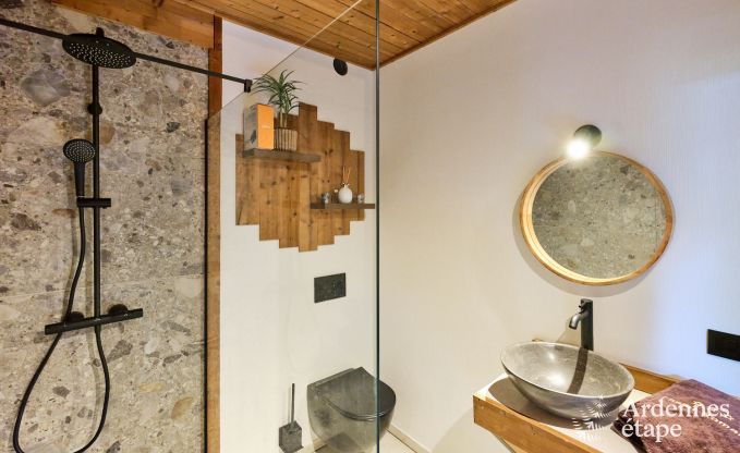 Chalet  Hotton pour 6 personnes avec spa de nage, bain nordique et sauna extrieur prs de Durbuy