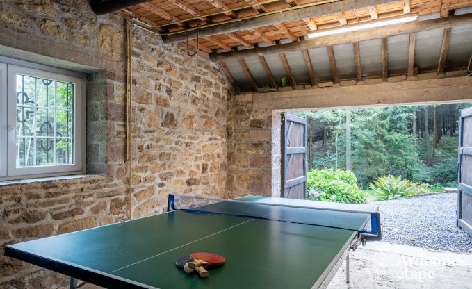 Charmante maison chien admis  Manhay pour 8 personnes, avec piscine extrieure chauffe, tang priv et garage  vlos  la lisire de la fort