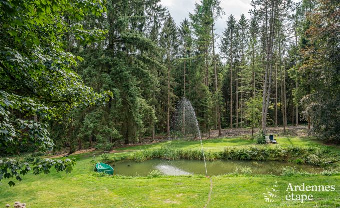 Charmante maison chien admis  Manhay pour 8 personnes, avec piscine extrieure chauffe, tang priv et garage  vlos  la lisire de la fort