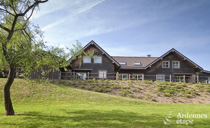 Chalet spacieux  Ovifat, Ardenne, 16 personnes, 8 chambres, 3 salles de bain, sauna, billard, jardin avec terrasse prive