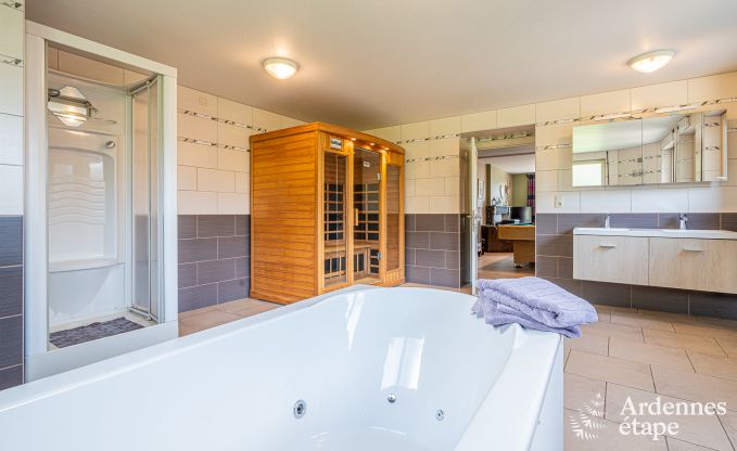Maison de vacances � Vencimont, Ardenne, 12 personnes, 4 chambres, sauna privatif, billard, jardin au bord de l�eau